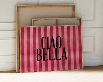 Trendy Wall art Print, Retro poster, CIAO BELLA, Pink and Red Wall art, Girly wall art, Maximalist | Funky College Art | Instant Download