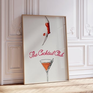 Cartel de cóctel retro, impresión de arte de pared de carrito de bar de moda, club de cócteles, carrito de bar vintage, póster de arte de pared / estética, arte de pared imprimible