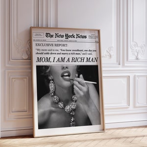 Mama Jestem Bogatym Człowiekiem Gazeta Ścienna Sztuka, Wiadomości z Nowego Jorku | Plakat Dziewczęcy, Afirmacje, Wózek Barowy, Sztuka Retro | Natychmiastowe Pobranie