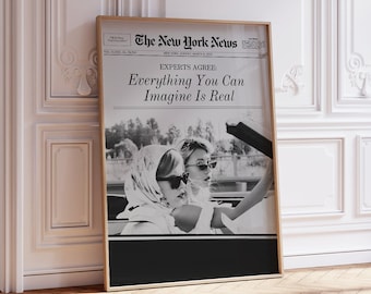 Trendy krantenprint, New York News Magazine, alles wat je maar kunt bedenken is echte positieve muurkunst | Vintage barwagen retro muurkunst