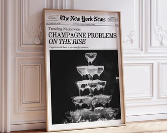Cartaz moderno de Swiftie, arte de parede de jornais com problemas de champanhe, notícias de Nova York | Carrinho de bar vintage, arte de parede feminina | Arte de parede para impressão