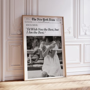 Modny wydruk gazety, plakat ścienny z wiadomościami z Nowego Jorku, nagłówek magazynu, zabytkowy wózek barowy, dziewczęca It Girl Retro | Drukowana sztuka ścienna