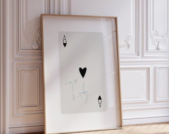 Lucky Girl Syndrome Wall Print Trendy Ace Of Hearts, Light Blue | Im so Lucky | Vintage Minimalist art | Playing Cards | Instant Download