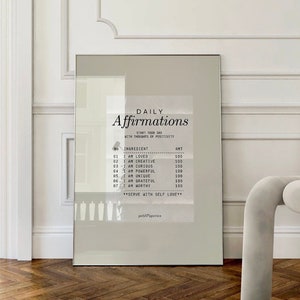 Dagelijkse bevestiging muurkunstposter | Gastchequeontvangstposter | Trendy minimalistische kunst | Trendy zelfliefde retro | Direct downloaden