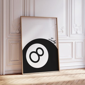 Poster retrò in bianco e nero, stampa a 8 palline, arte della parete, estetica retrò alla moda / dormitorio dell'appartamento, minimalista / download istantaneo