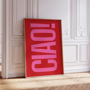 CIAO! Print, Ciao Wall art, Retro Vintage Wall Poster, Pink and Red, Maximalist | Funky Art, Bar Cart Art, Italy Wall Art | Instant Download