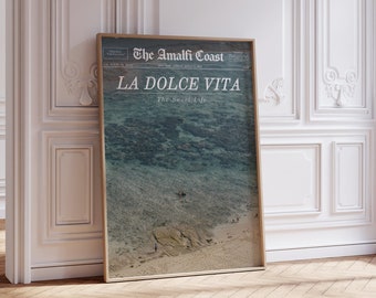 La Dolce Vita Trendy Newspaper Print, Retro Beachy Art Newspaper Print Wall Art | Coastal Wall Art, Printable Wall Art