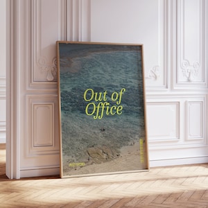 Minimal Retro Wall Art, Out of Office, Newspaper Magazine Print | Office Wall Art, Beachy Summer Wall Art | Instant Download