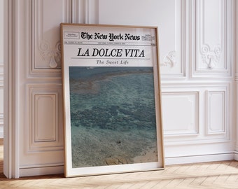 La Dolce Vita, Trendy Newspaper Print, Retro Beachy Art Newspaper Print Wall Art | Coastal Wall Art, Printable Wall Art