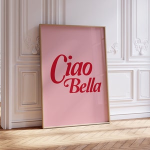 Ciao Bella Print, Italian Wall art, Retro Pink Wall Poster, Maximalist | Vintage Bar Cart Art, Italian Summer Wall Art | Instant Download