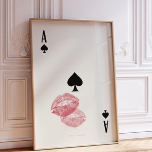Decoração de arte de parede, cartas de baralho da moda Ás de espadas, arte de beijo Vogue Pink Wall Art Retro y2k Fashion Poster Decoração feminina | Impressão digital