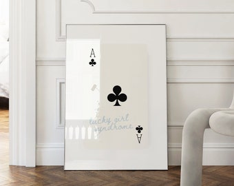 Lucky Girl Syndrome Wall art Print Trendy Ace Of Hearts, Blue | Im so Lucky | Vintage Minimalist art | Playing Cards | Instant Download