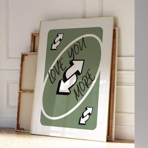 Groene speelkaart muurkunst print Love You More, groene retro muurkunst afdrukbaar preppy decor, trendy muurkunst | Direct downloaden