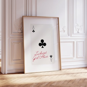 Retro Lucky Girl syndrom Wand Kunst Druck, Trendy Spielkarten Poster, Ace Of Clubs | Ich bin so glücklich | Minimalistisches Dekor | Sofort Download