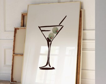 Martini Wall Art Cool Cocktail Bar Cart Poster, Retro Cocktail Wall Poster, Trendy Cool Wall art, Martini doodles | Instant Download