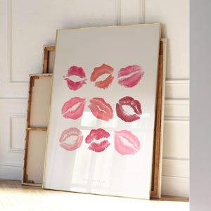 Pink Wall Art Lipstick Kiss Lips Print, Pink Wall Art Aesthetic Poster Girly Prints | Bathroom poster, Dorm Wall art | Instant Download