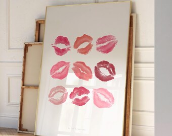 Pink Wall Art Lipstick Kiss Lips Print, Pink Wall Art Aesthetic Poster Girly Prints | Bathroom poster, Dorm Wall art | Instant Download
