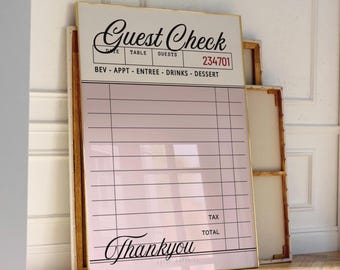 Pink Guest Check Printable Wall Art Poster: Customizable BLANK guest check receipt (Instant Download)
