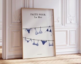Trendy Bikini Wall Art, Vintage Coastal Wall Poster, Italian Summer Wall Art, French Apartment Aesthetic, Laundry Day | Instant Download