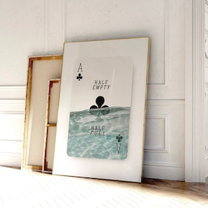 Stampe di carte da gioco retrò alla moda / Poster estetico di carte Ace, SEMI VUOTO E PIENO Sindrome della ragazza fortunata, Arte minimalista / Download istantaneo