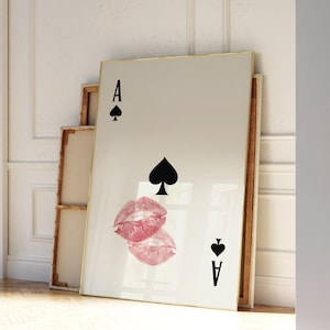 Carta da gioco, stampa murale "Bacio con asso di picche", stampa trendy retrò "Bacio labbra", stampa "Femme Fatale" / Estetica da appartamento / Download immediato