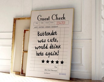 Bartender was cute Guest check Print, Modern Bar Cart Wall Art, Typography Poster, Would drink here agin, Trendy Bar art | Instant Download