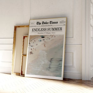 Endless Summer Coastal Print, Beachy wall art, Italian Ocean, Newspaper Print, Headline | Blue Waves, Retro Surfing | Printable Wall Art