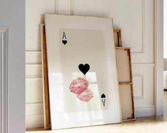 Playing Card Wall Art, Ace of Spades Kiss Print: Trendy Retro Kiss
