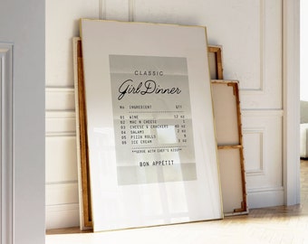 Girl Dinner Print, Trendy Girly Retro Wall Art Print Poster | Guest Check Receipt Poster | Preppy Poster Decor art Retro | Instant Download