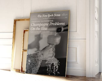 Impressão de parede Swiftie, arte de parede de jornal Champagne Problems, New York News | Carrinho de bar vintage, arte de parede retrô do dormitório Taylor | Arte de parede para impressão