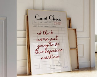 Trendigt gästchecktryck, väggdekoration med kaffe, väggtavla med espresso martini, kaffekonst, cocktailposter, kvittokonst | Direkt nedladdning