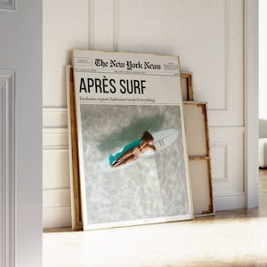 Coastal Newspaper Print, Apres Surf, Coastal Cowgirl Surf Poster, Beachy wall art  | Beach Western, Retro Surfing | Printable Wall Art