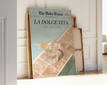 New York News Print, La Dolce Vita, Italian Summer Wall Art Newspaper Print Wall Art | Trendy Wall Art Vintage Bar Cart, Printable Wall Art