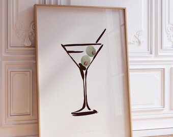 Impresión de arte de pared de martini, póster de carrito de bar, póster de pared de cócteles retro, arte de pared moderno y moderno, garabatos de martini / Descarga instantánea