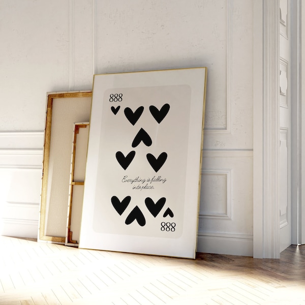 Playing Card Print, Angel Number 888 Wall Art Trendy Ace Of Hearts | Angel Number Poster, Dorm decor Vintage Minimalist | Instant Download