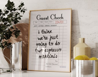 Kaffegästchecktryck, barvagnsdekor, espresso martini-väggkonsttryck, kaffekonst, cocktailposter, kvittokonst | Direktnedladdning