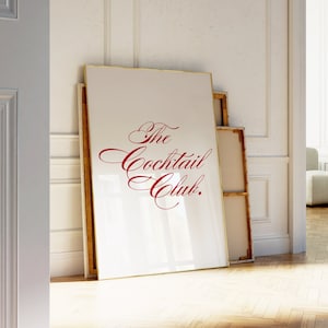 Cocktail Club Wall Art Print, Retro Trendy Red Alcohol Wall Art, Bar Cart, Minimalist | Apartment Aesthetic | Printable Instant Download