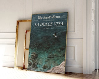 Coastal NewsPrint, La Dolce Vita, Italian Summer Beachy Art Newspaper Print Wall Art | Trendy Wall Art Vintage Bar Cart, Printable Wall Art