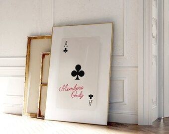 Trendy Playing Cards Retro Wall Art, Black & white Poster Members Only, Ace of Clubs  | Vintage Minimalist art Print | Instant Download