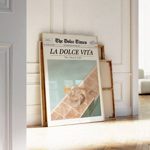 La Dolce Vita 新聞プリント、ニューヨークニュース、イタリアの夏のウォールアートプリントウォールアート | トレンディなウォールアートヴィンテージバーカート、印刷可能なウォールアート
