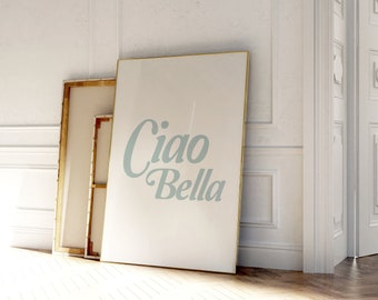 Ciao Bella Prints, Italian Wall art, Minimal Retro Wall Poster, Green Quote | Vintage Bar Cart Art, Italian Summer | Instant Download