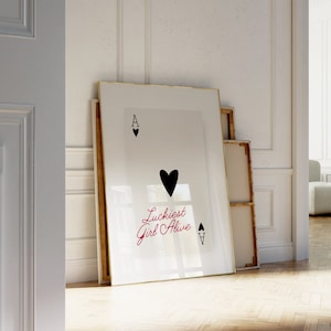 Retro Lucky Girl syndrom Wand Kunst Druck, Trendy Spielkarten Poster, Ace Of Hearts | Ich bin so glücklich | Minimalistisches Dekor | Sofort Download