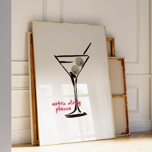Impresión de cóctel Martini Extra Dirty Please, arte mural de martini, póster de carrito de bar, póster de cóctel retro, arte mural moderno y genial / Descarga instantánea
