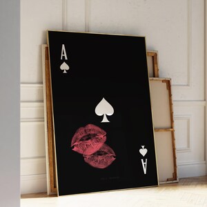 Stampa artistica da parete con carta da gioco Black Kiss, stampa artistica da parete con carte da gioco alla moda, asso di picche, stampa artistica da parete retrò / estetica da appartamento / download immediato