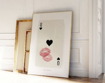Hartenkoningin-print, retro Kiss Lips-poster (digitale download)