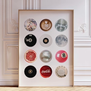 Vintage Retro Print Trendy Wall Art, Retro Collage Wall Art, Trendy Dorm Room Decor, 8 Ball Print, Funky Aesthetic Print | Instant Download