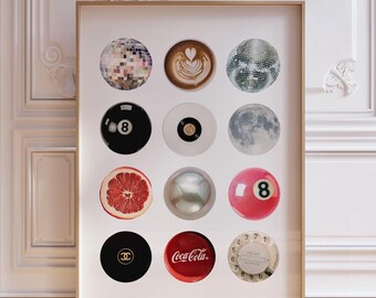 Vintage Retro Print Trendy Wall Art, Retro Collage Wall Art, Trendy Dorm Room Decor, 8 Ball Print, Funky Aesthetic Print | Instant Download