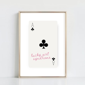 Lucky Girl Syndrome Wall Art Trendy Ace Of Clubs Baby Pink | Im so Lucky | Dorm decor Vintage Minimalist | Playing Cards | Instant Download