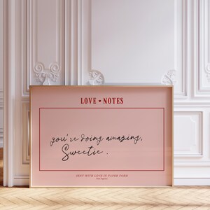You're Doing Amazing Sweetie Pink Love Note Wall art, Trendy Wall Print, College Dorm Decor, Retro Vintage Art | Instant Download image 1