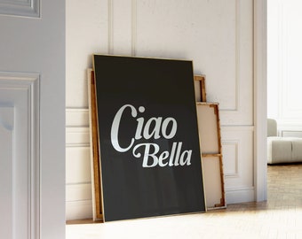 Impresión de Ciao Bella, arte mural italiano, póster retro costero, cita azul, arte vintage de carrito de bar, arte mural de verano italiano, descarga instantánea